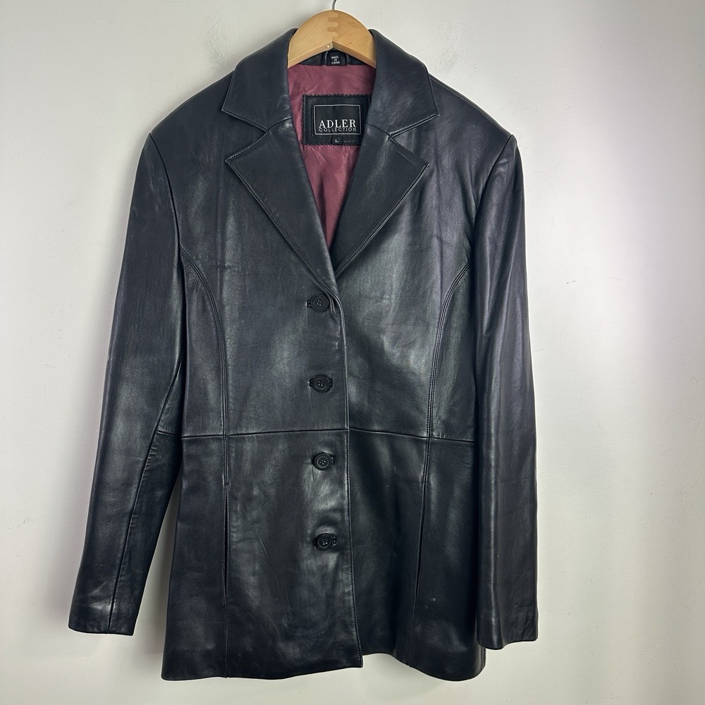 Vintage Adler Black Lambskin Leather Blazer Jacket Womens L Minimal 90s Rachel